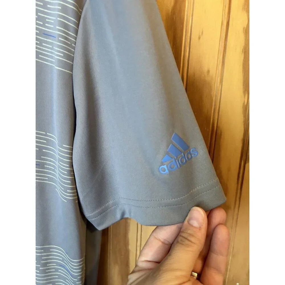 ADIDAS GOLF Mens Striped Short Sleeve Polo Shirt‎ Gray Collared NWT Size M